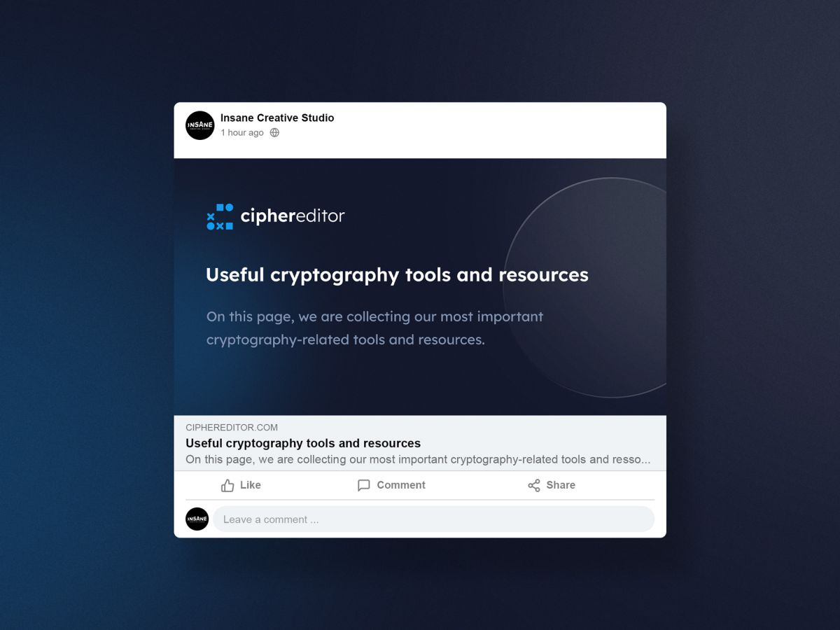 Layout of the share image of ciphereditor.com links on social media platforms.