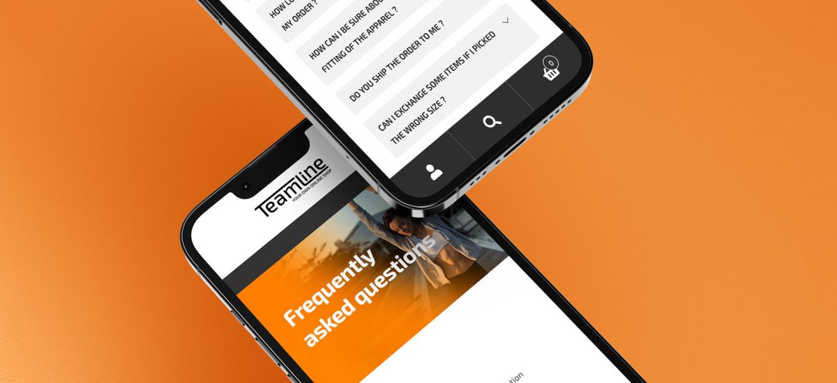 Two iPhones displaying the FAQ section on teamline.lu.