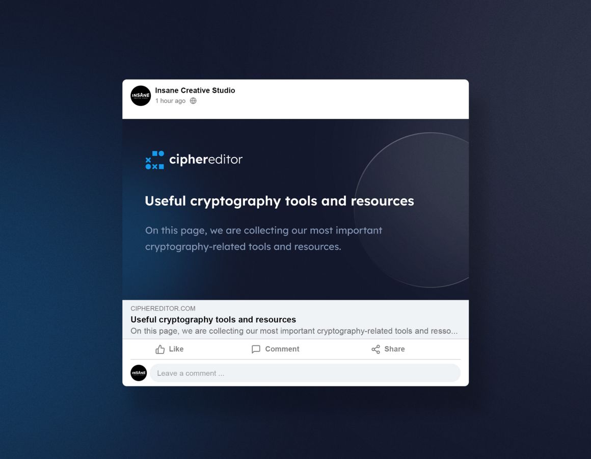 Layout of the share image of ciphereditor.com links on social media platforms.