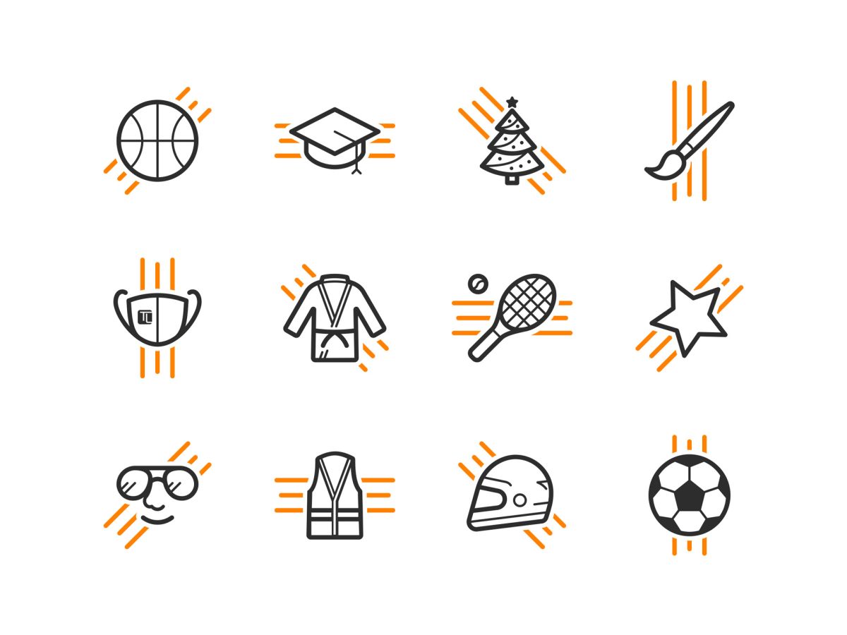 Grid layout of the various icons created for the Teamline website for the different shop categories.