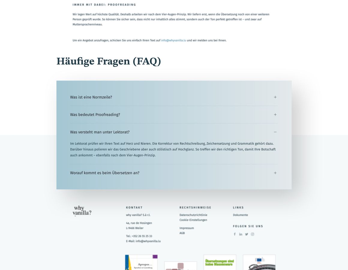 Frequently asked questions section on whyvanilla.lu