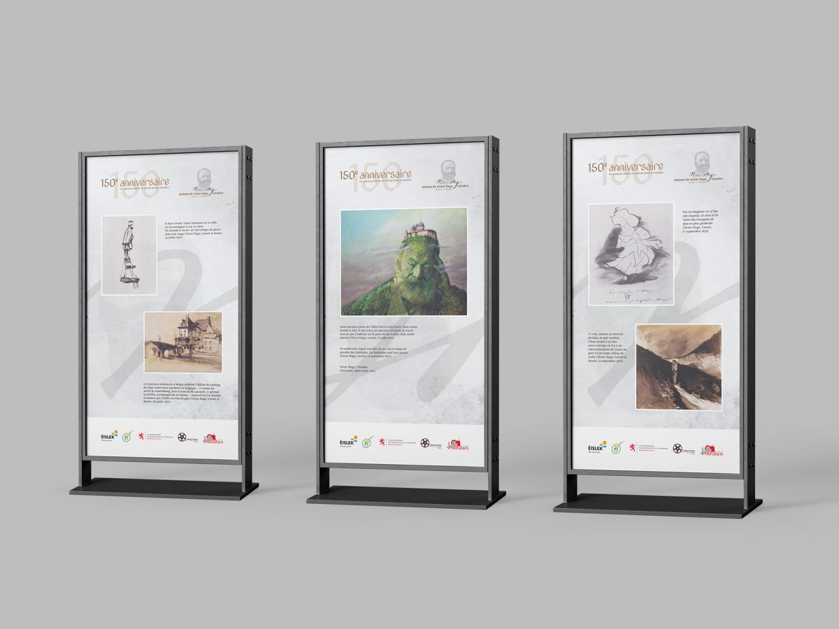 Several billboards showing works from Victor Hugo during his last stay in Vianden