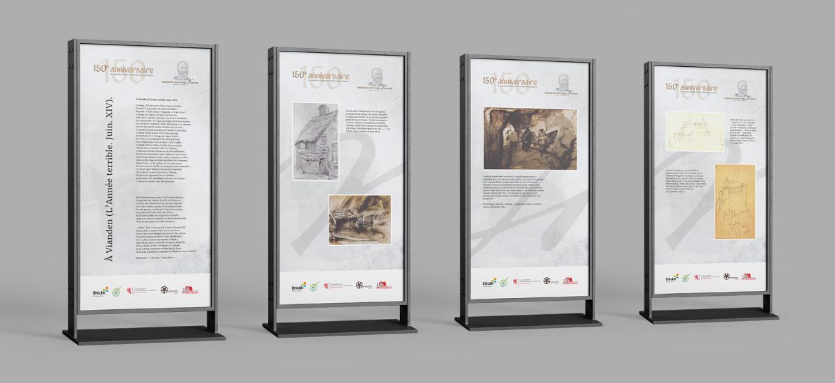 Several billboards showing works from Victor Hugo during his last stay in Vianden
