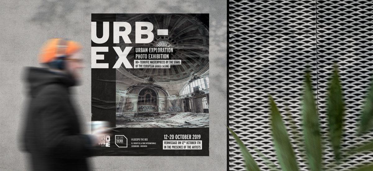 Layout of the event poster for the Urban Exploration Photo Exhibition organised by Luxexpo The Box.