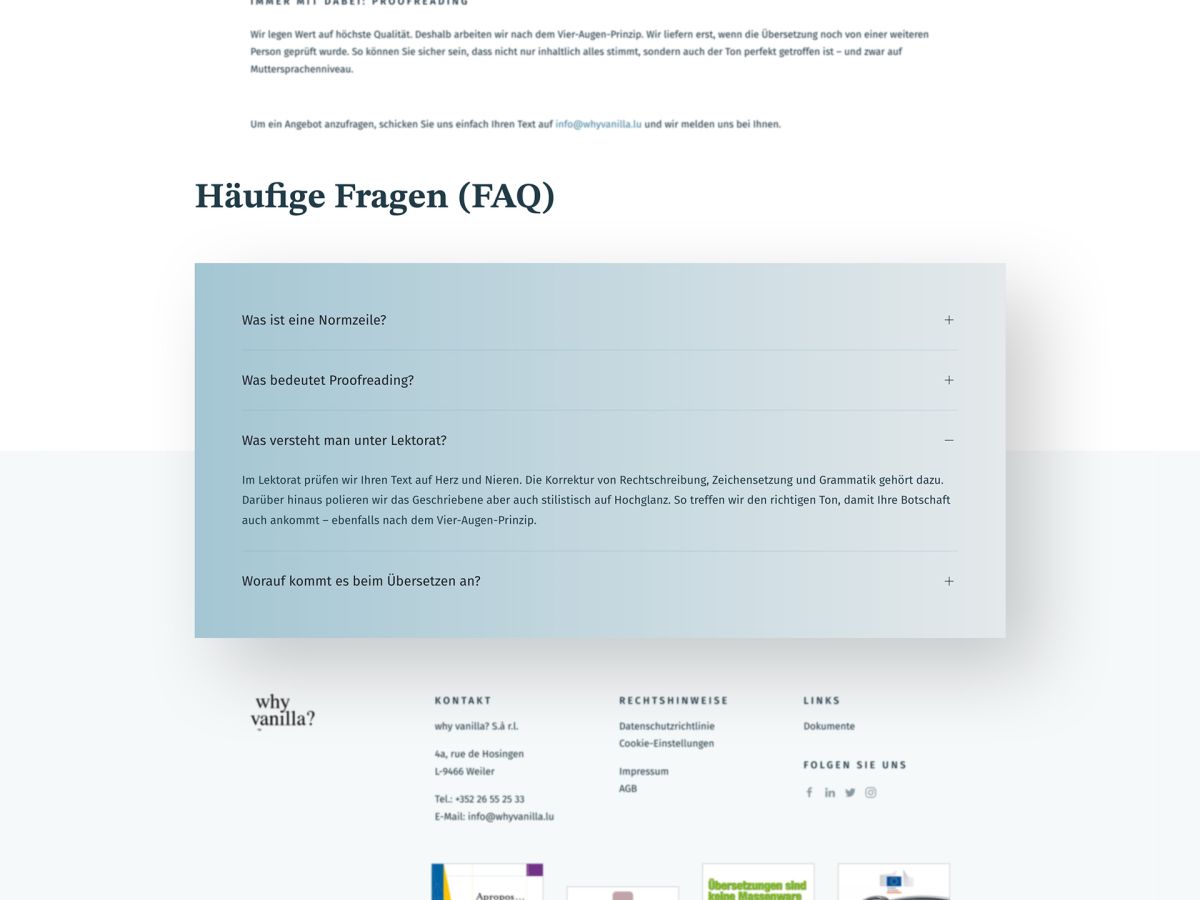 Frequently asked questions section on whyvanilla.lu