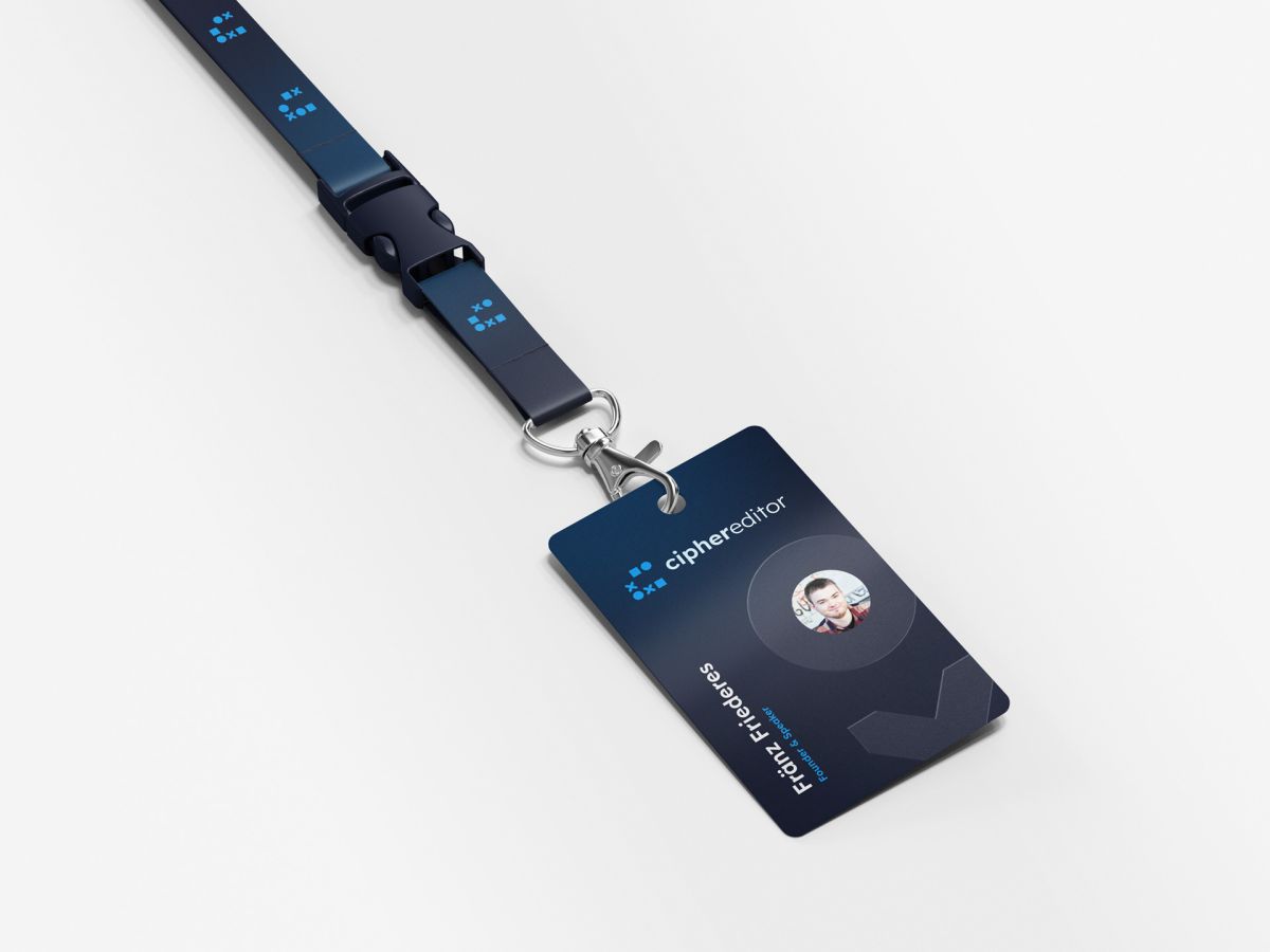 Layout of a badge in the style of the ciphereditor branding.
