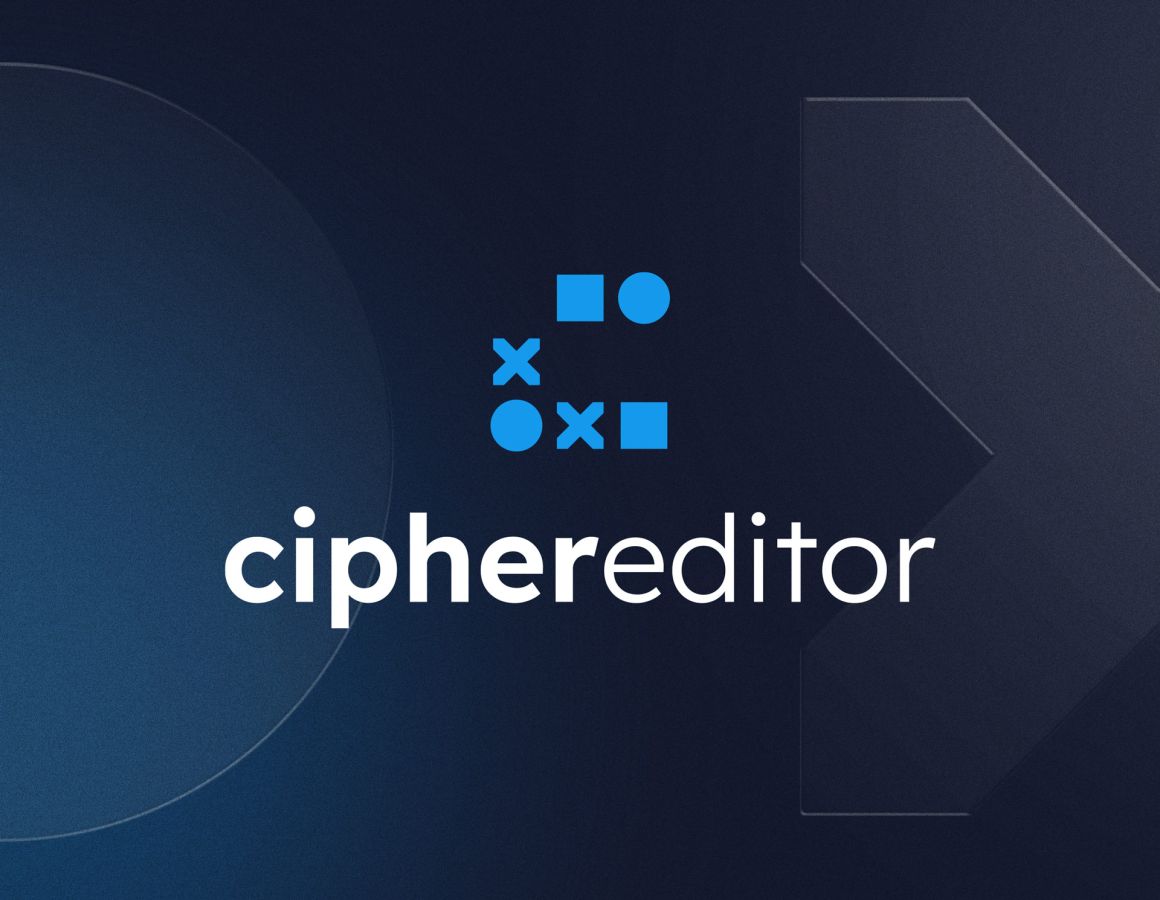 Vertical ciphereditor logo presented on a dark background.