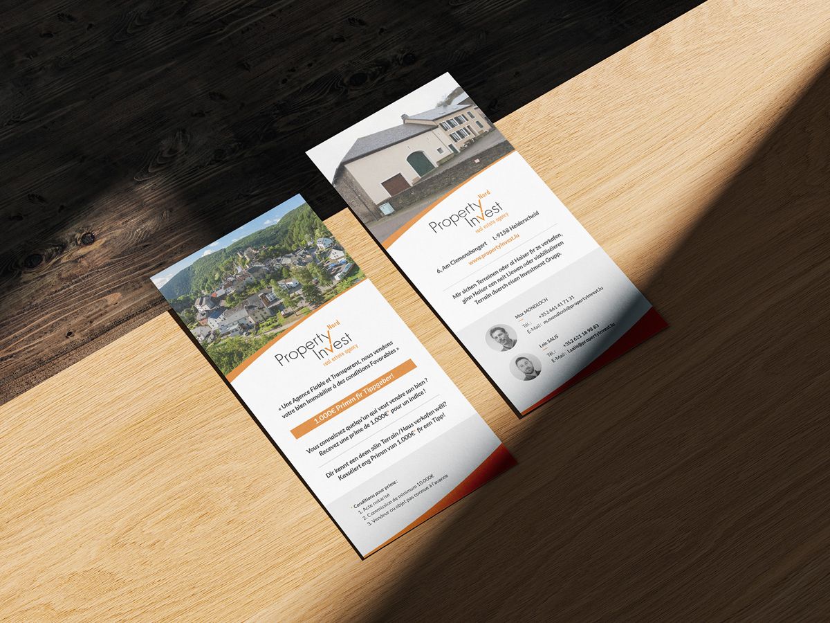 Front and back of the DL flyer from Property Invest Nord.
