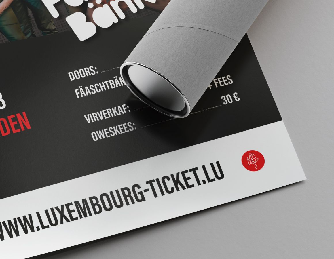 Detailansicht des Plakats mit der Website, auf der Sie Tickets für die Veranstaltung kaufen konnten.