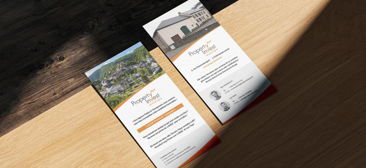Vorder- und Rückseite des DL-Flyers von Property Invest Nord.